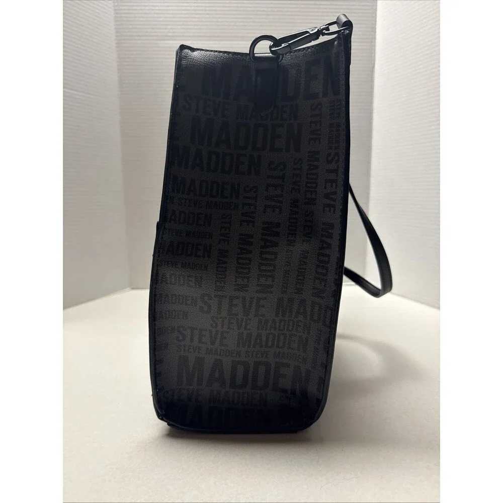 Steve Madden Black Bolivia Tote Logo Bag with Interior  Pouch Black